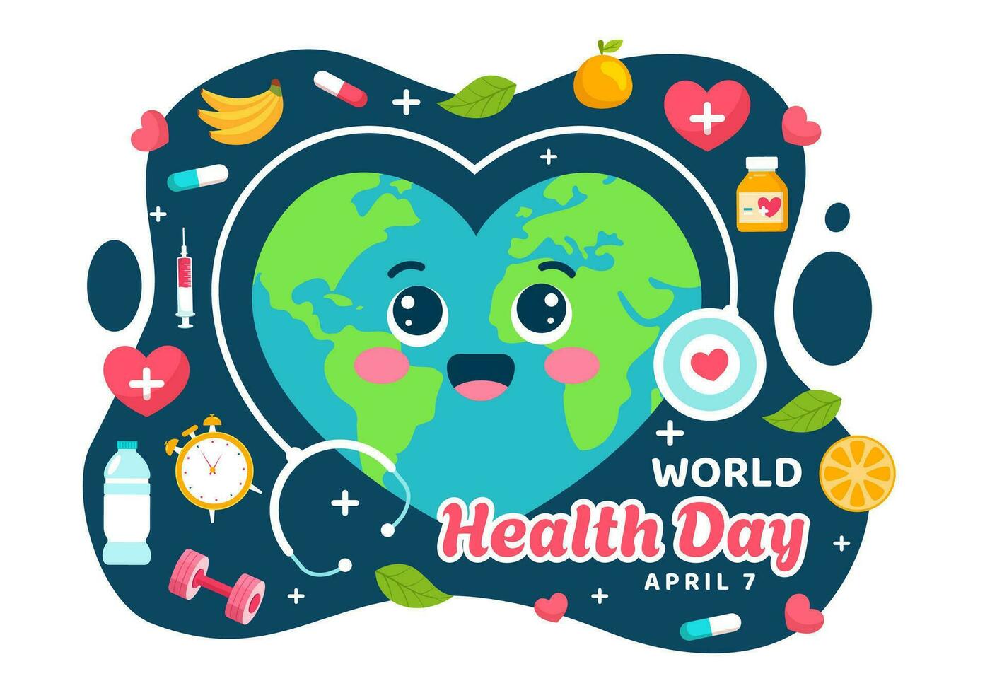 World Health Day Vector Illustration on April 7th with Earth and Medical Equipment for the Importance of Healthy and Lifestyle in Cartoon Background