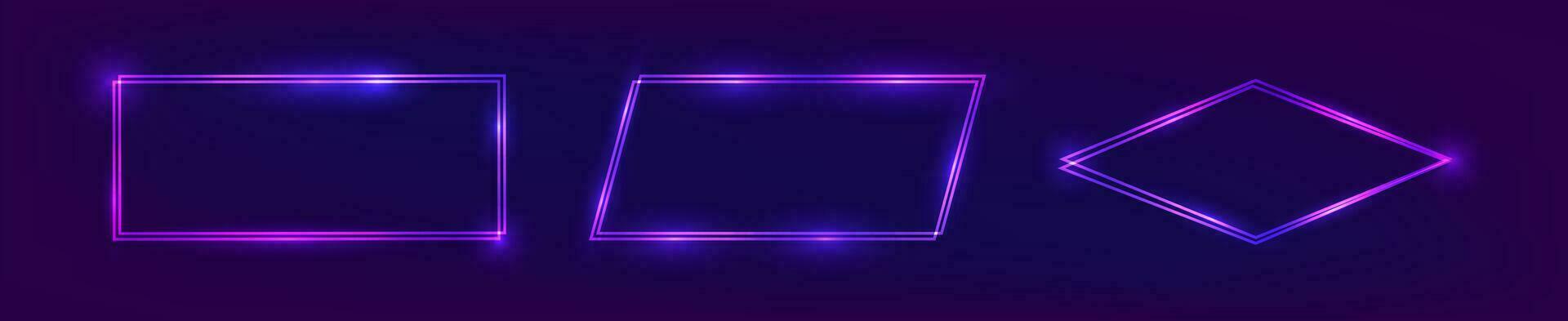 Set of neon double frames with shining effects vector