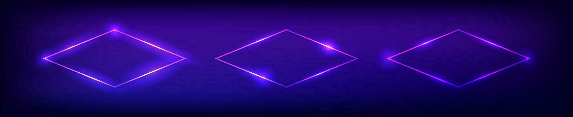 Neon rhombus frame with shining effects vector