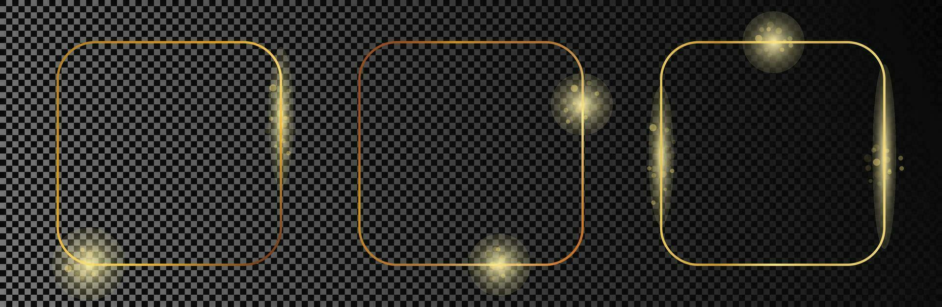 Gold glowing rounded square frame vector