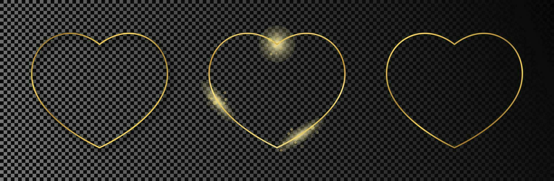 Gold glowing heart shape frame vector