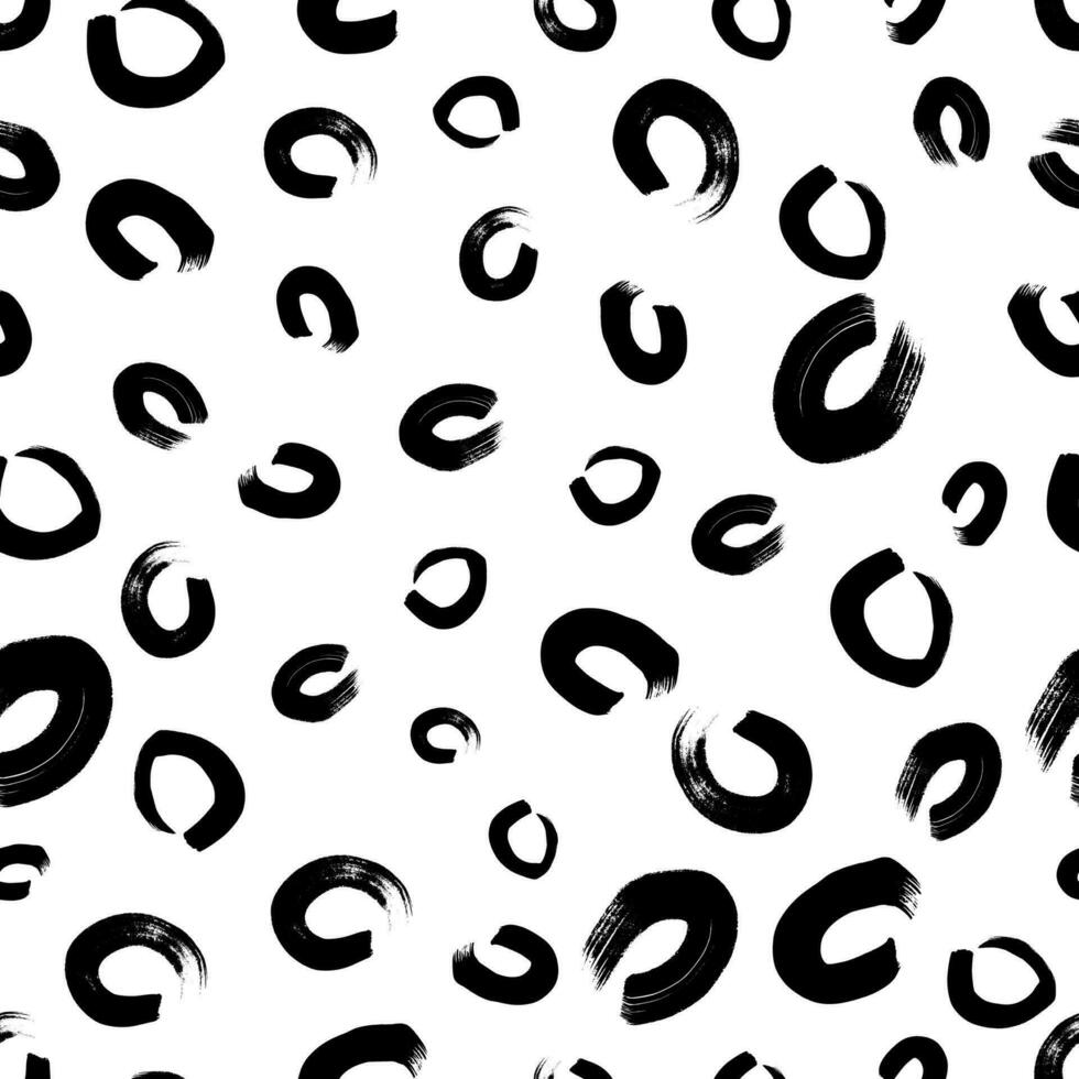 patrón sin costuras con forma de círculos de garabatos de pincel dibujado a mano de boceto negro sobre fondo blanco. textura grunge abstracta. ilustración vectorial vector