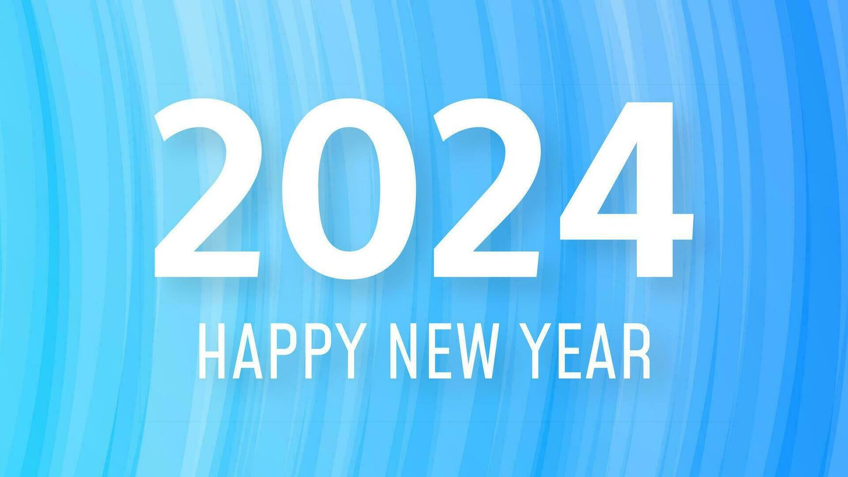2024 Happy New Year background.  Modern greeting banner template with white 2024 New Year numbers on blue abstract background with lines. Vector illustration
