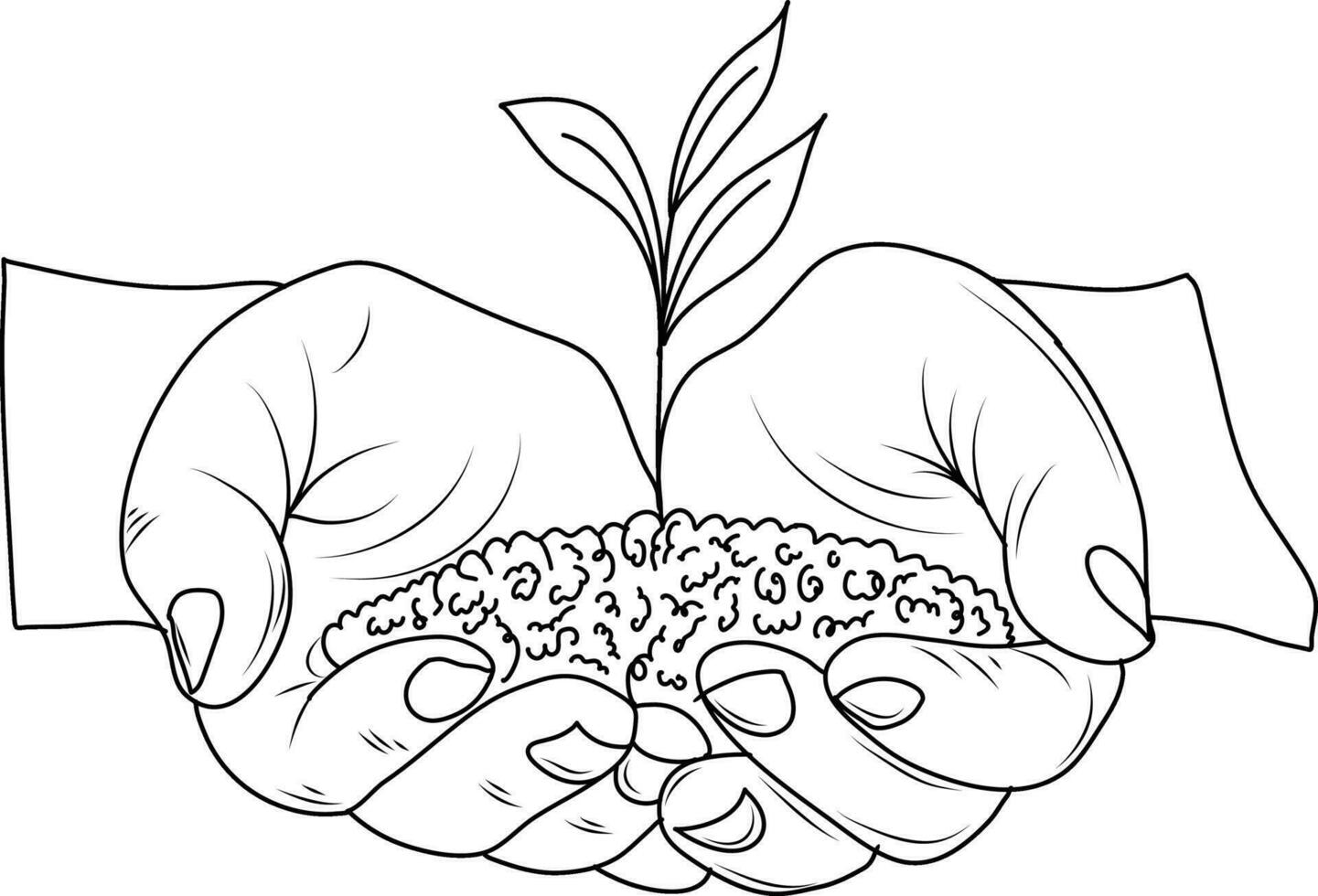 Hands with plant. Save nature. Sketch hand drawn vector