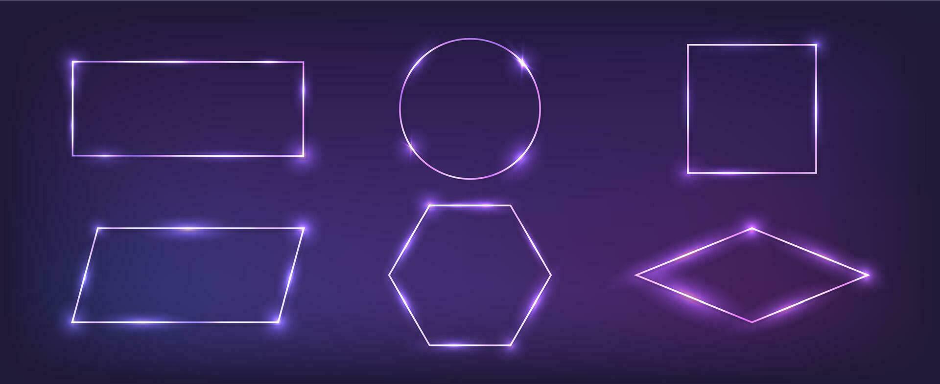 Set of six neon frames with shining effects vector