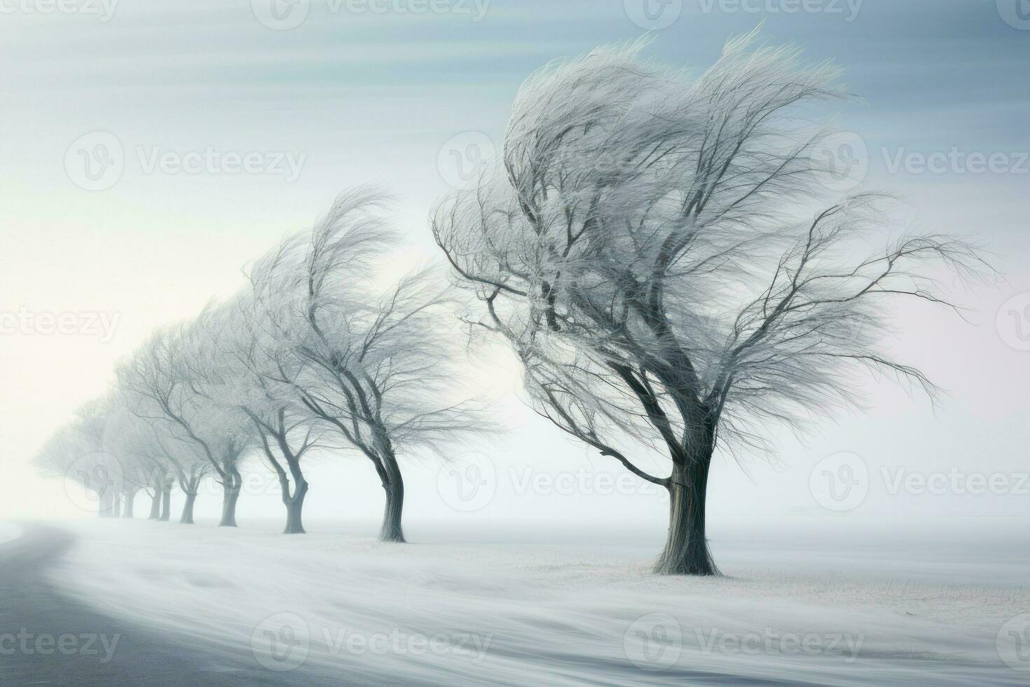 AI generated Winter Windswept Trees - Generative AI photo