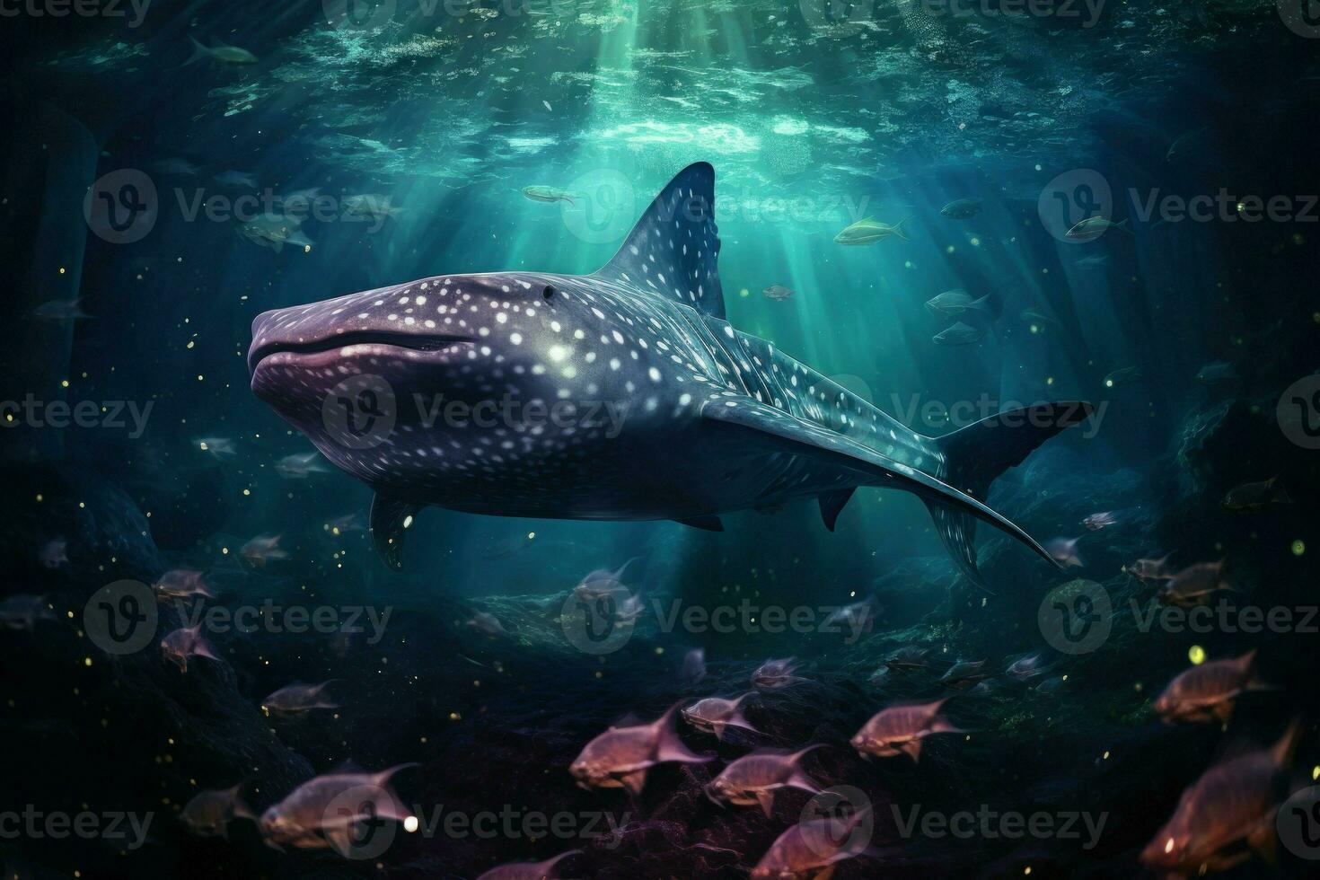 AI generated Luminous star whales, swimming among constellations in the vastness of space - Generative AI photo