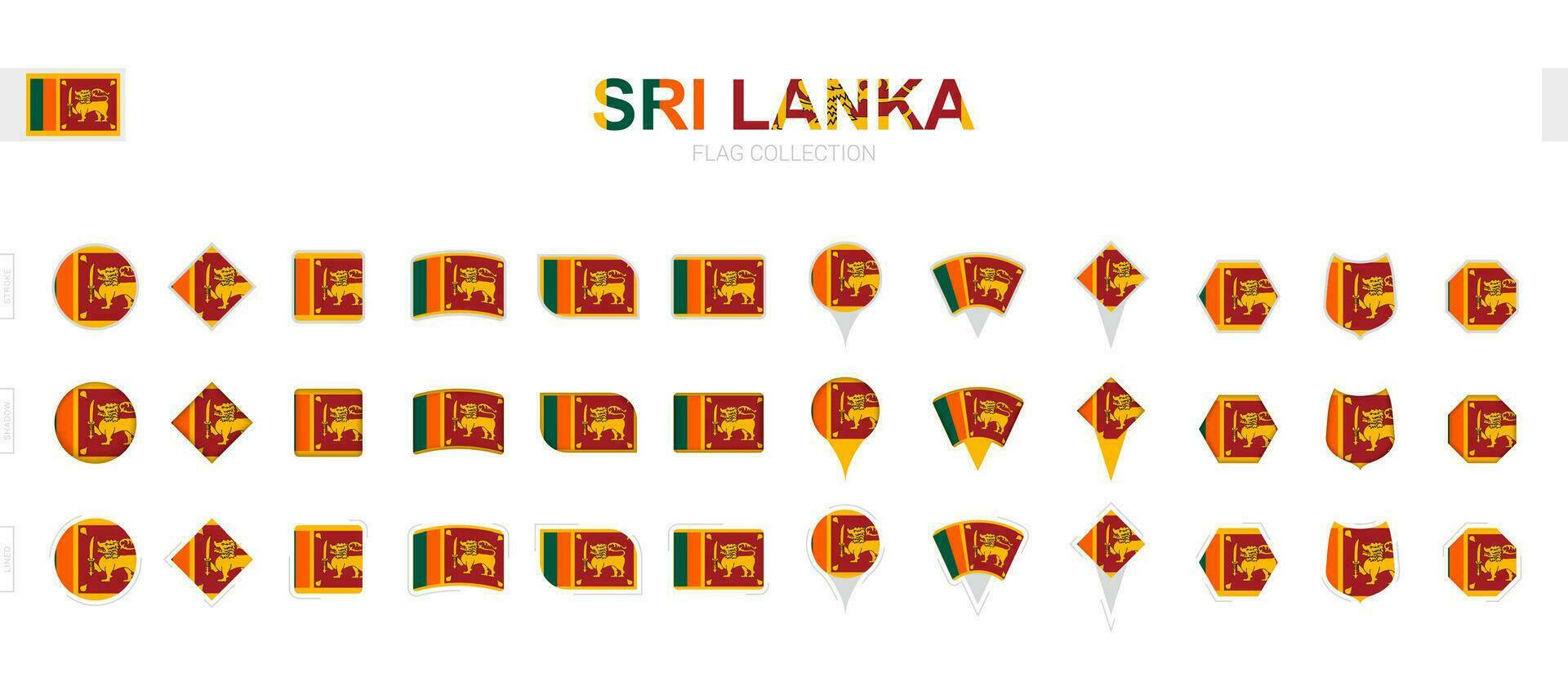 Large collection of Sri Lanka flags of various shapes and effects. vector