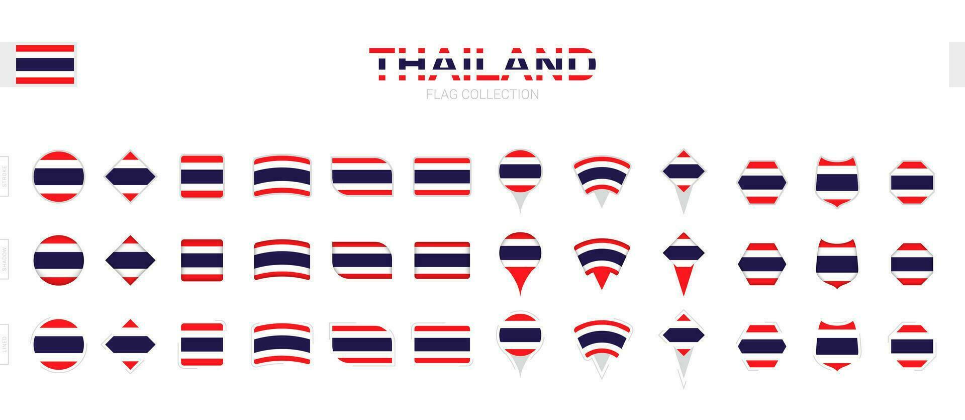 Large collection of Thailand flags of various shapes and effects. vector