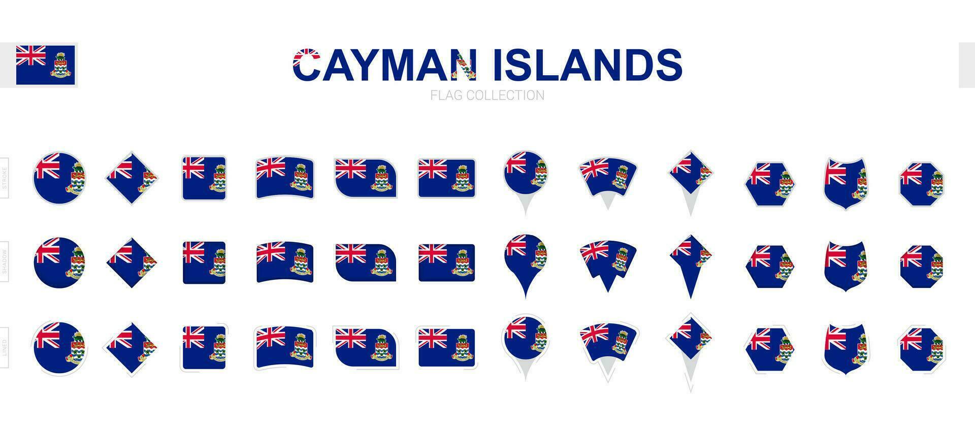 Large collection of Cayman Islands flags of various shapes and effects. vector