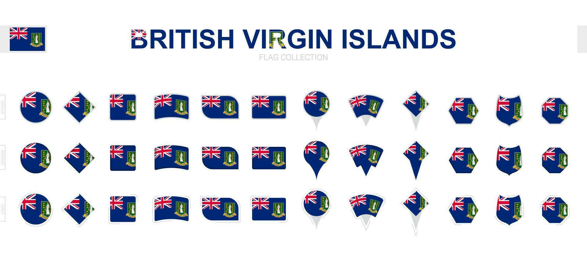 Large collection of British Virgin Islands flags of various shapes and effects. vector