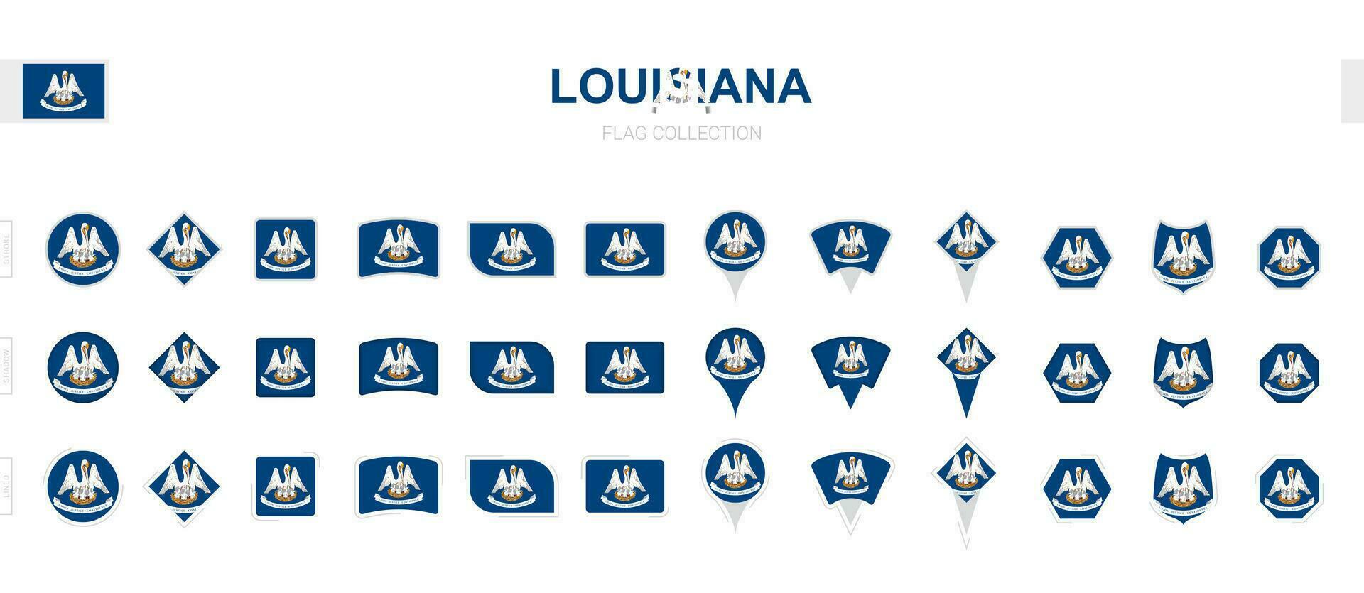Large collection of Louisiana flags of various shapes and effects. vector