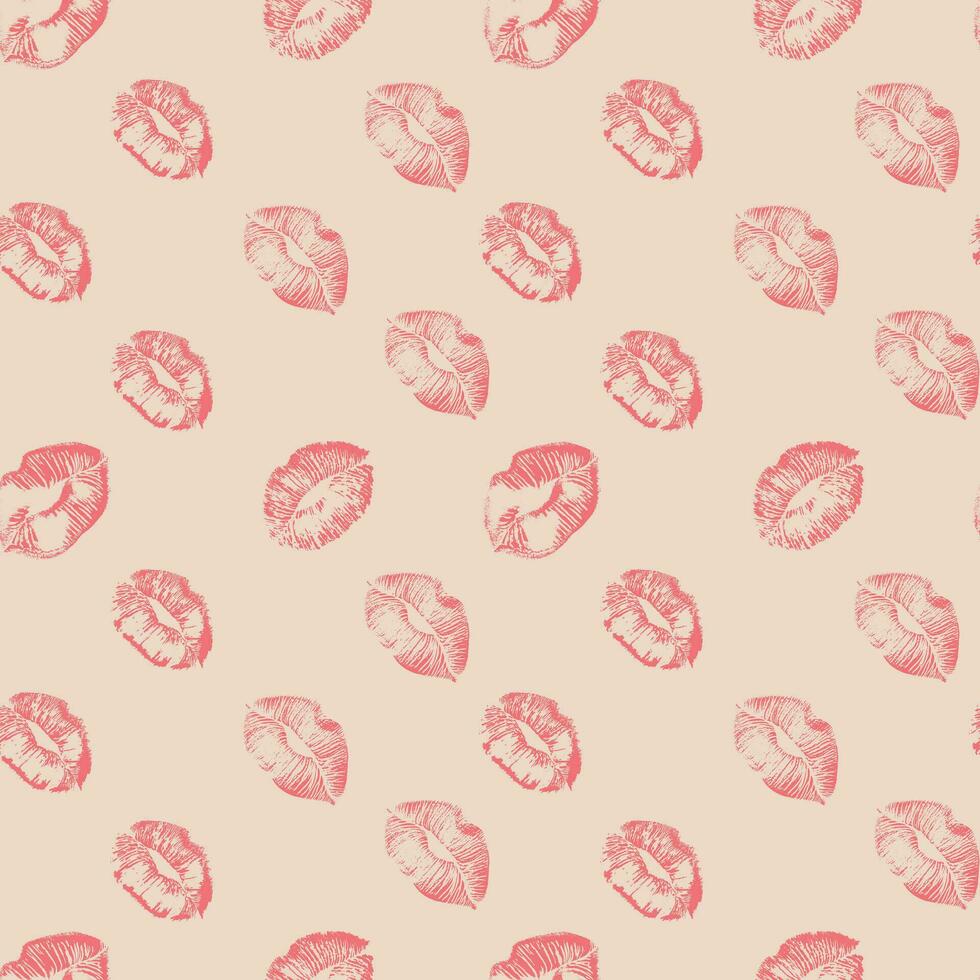Vector pink seamless pattern background. Lips prints wrapping paper. World kiss day, Valentine's day