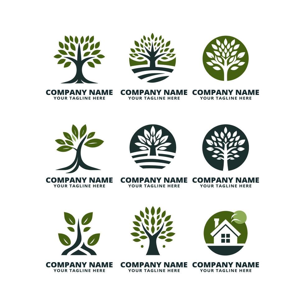 conjunto de árbol logo vector ilustración