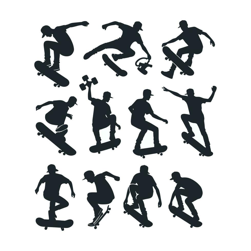 set of skateboard vector silhouette