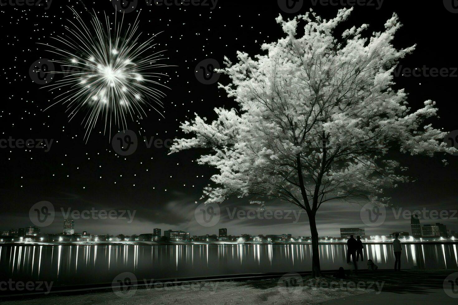 AI generated Winter Fireworks - Generative AI photo