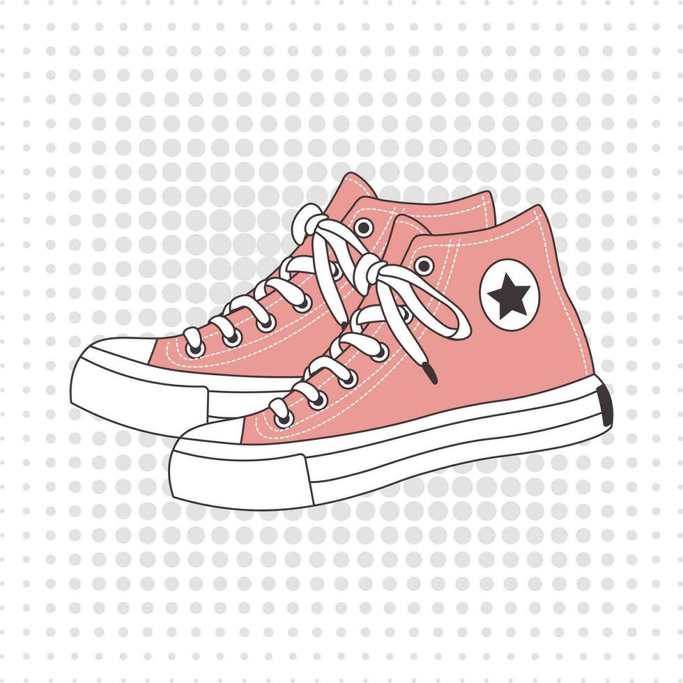 Pink sports sneakers. Retro icon, illustration in flat cartoon style. Men's and women's shoes. Vector