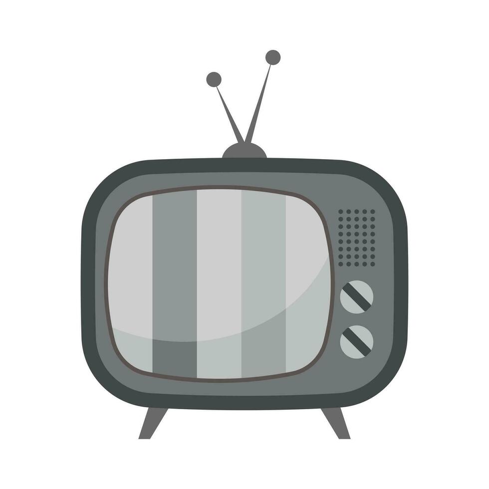 Clásico tubo televisión con rayas en el pantalla. negro y blanco retro icono, ilustración, vector