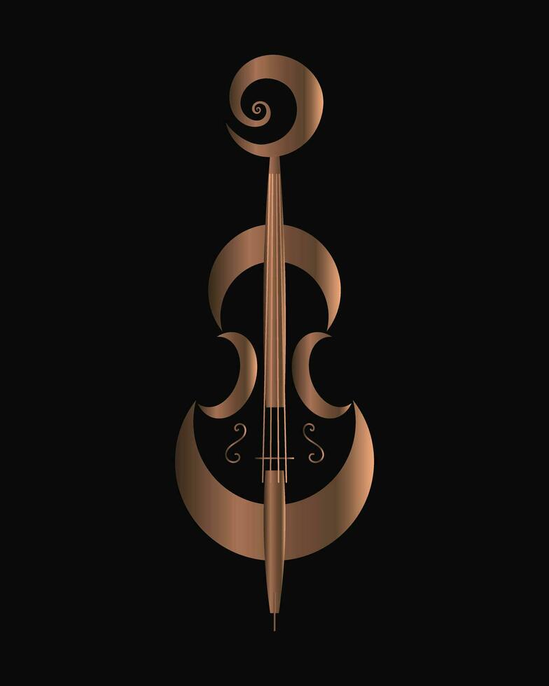 Elegant golden violin, musical instrument. Music poster, banner, vector