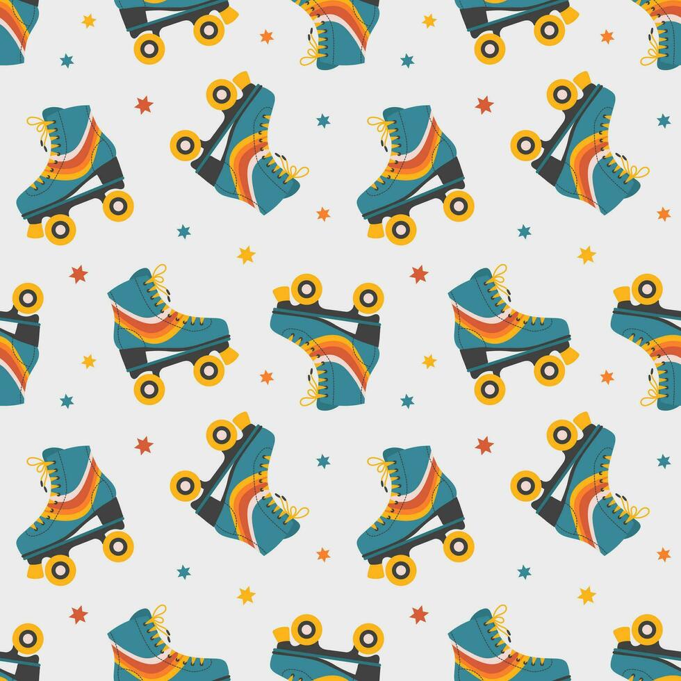 Seamless pattern with cute retro roller skates. Vintage background for children's textiles, wrapping paper. Cartoon background for girls. Vector