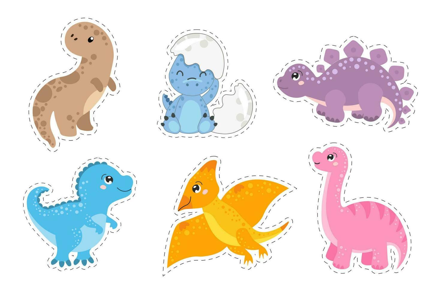 Set of cute funny dinosaurs. Baby print, animal icons, stickers, vector