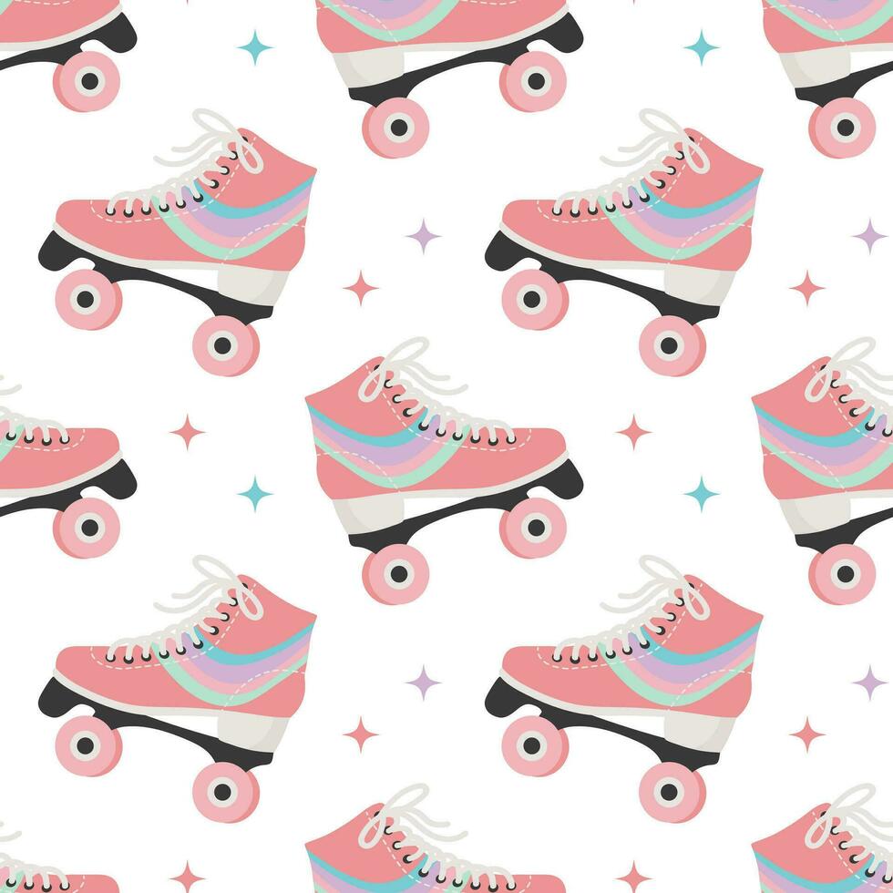 Seamless pattern with cute retro roller skates. Vintage texture for children's textiles, wrapping paper. Cartoon background for girls. Vector