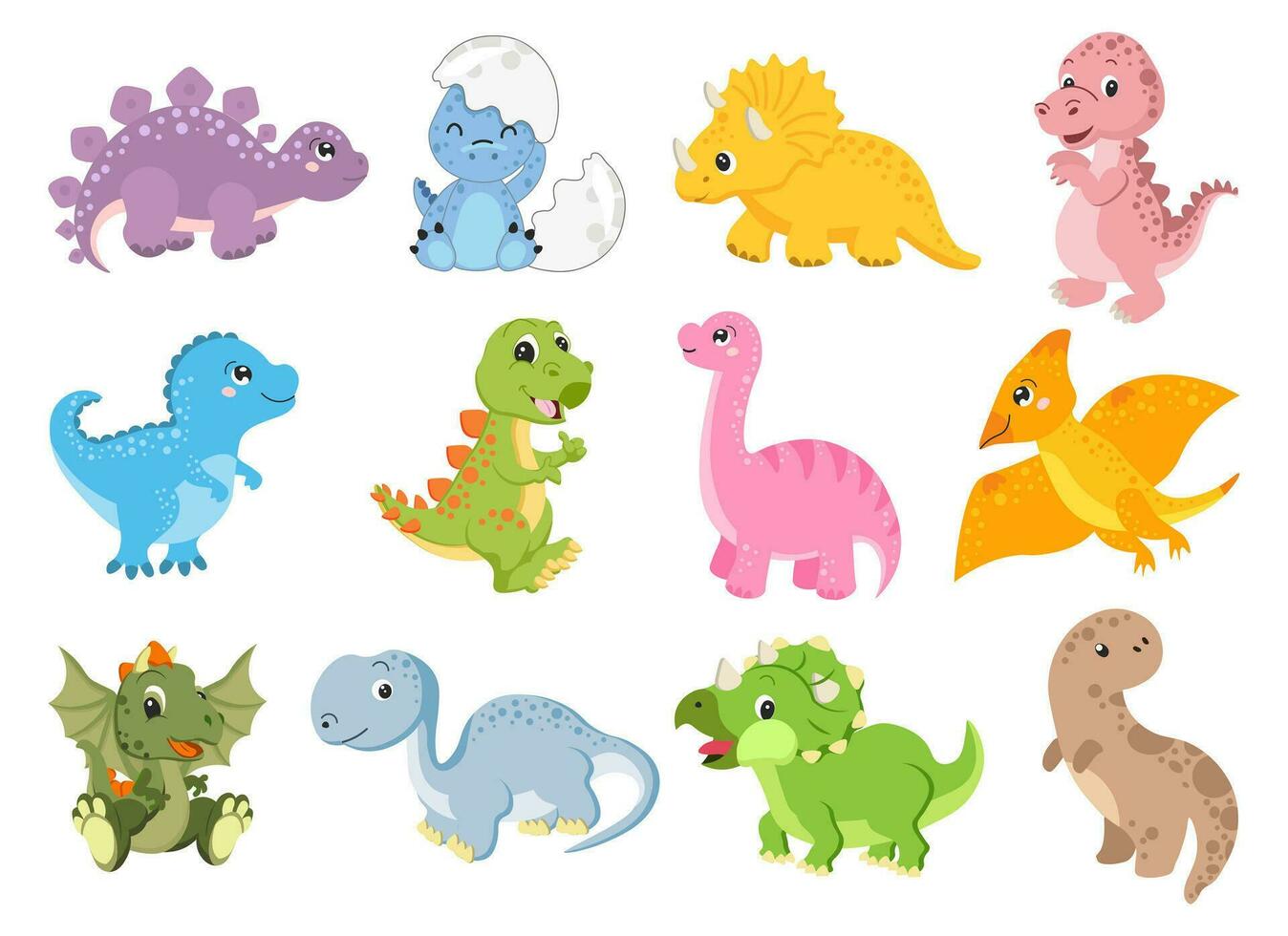 conjunto de linda gracioso dinosaurios bebé imprimir, animal iconos, pegatinas, vector