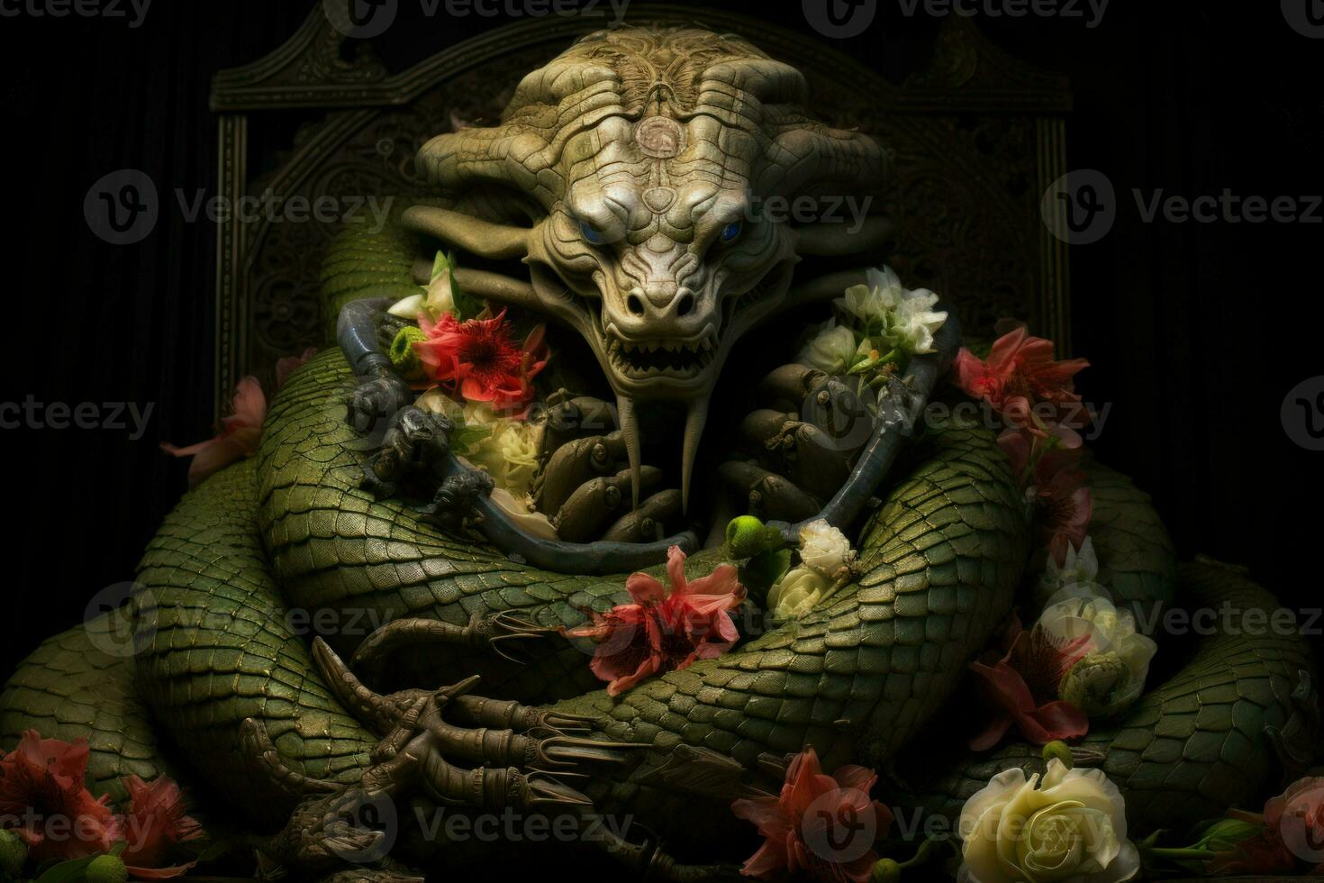 AI generated Serpentine naga, possessing both human and snake-like features, with vast wisdom - Generative AI photo