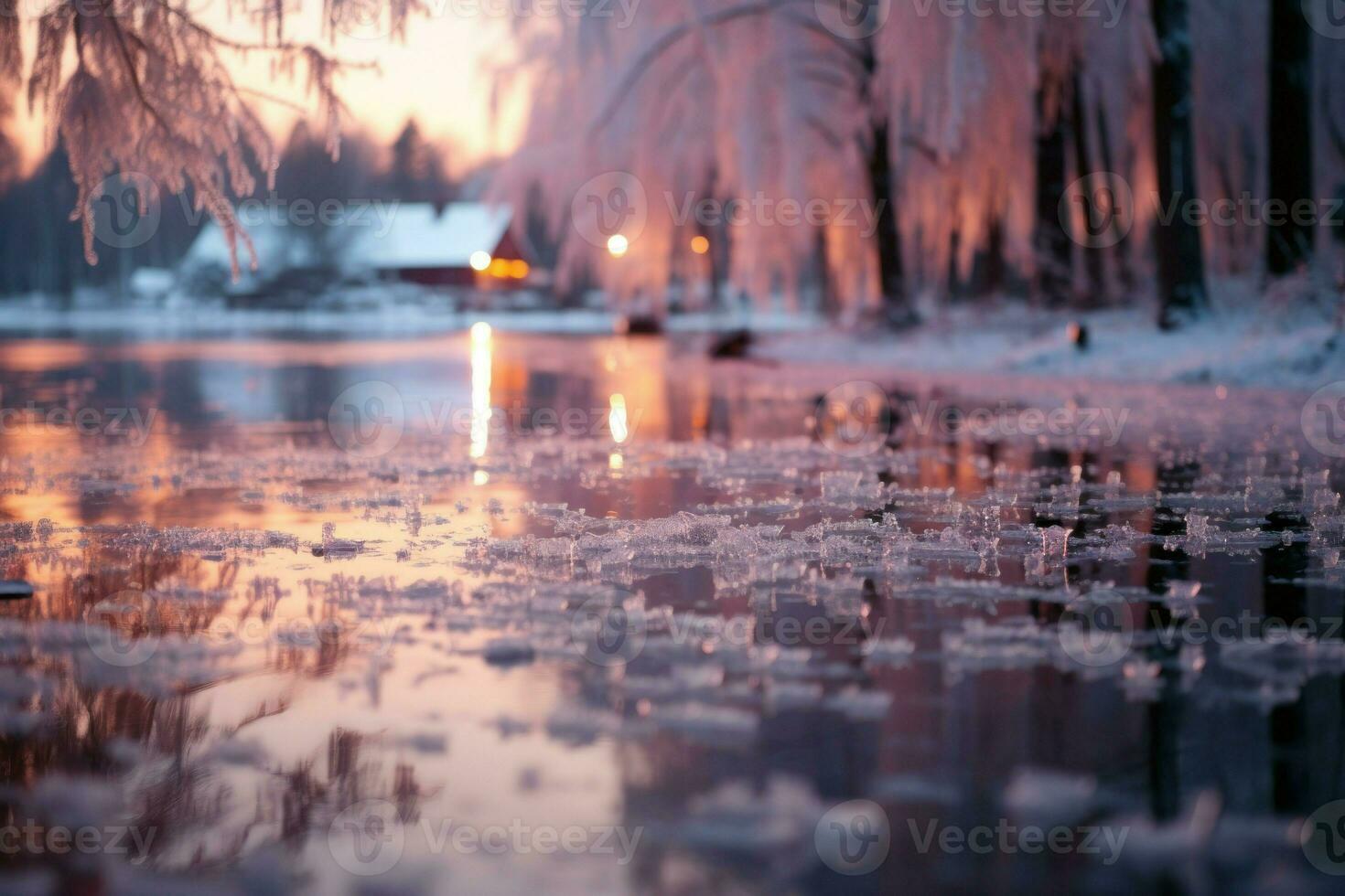 AI generated Frozen Lakeside Reflections - Generative AI photo
