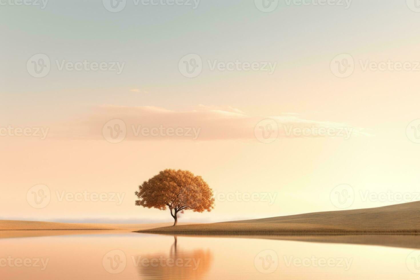 AI generated Minimalistic peaceful landscape with lonely tree photo