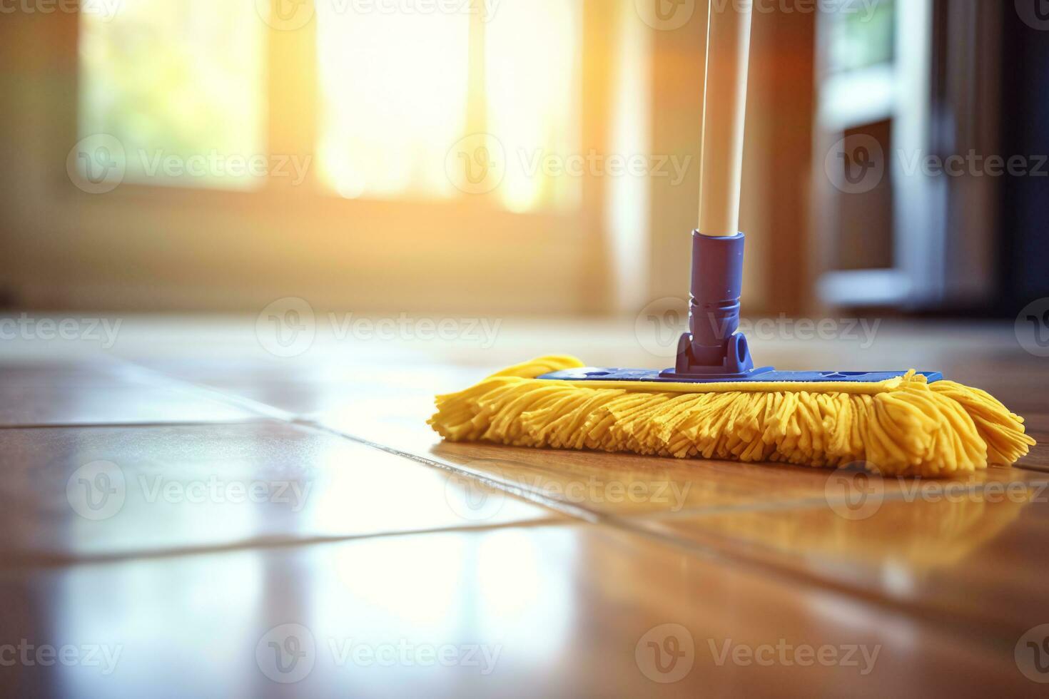 ai generado microfibra mojado fregona para limpieza piso foto