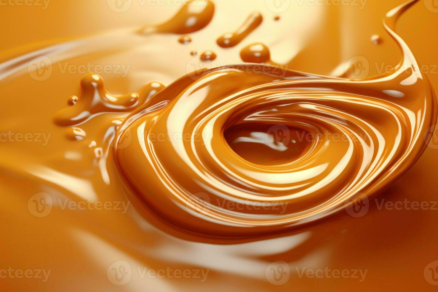 AI generated Melted caramel. Liquid toffee background with swirl effect photo