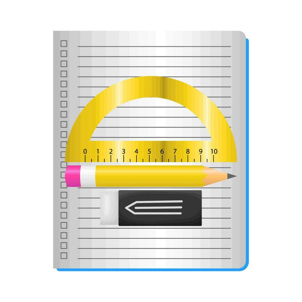 ruler, eraser with pencil in book illustration vector