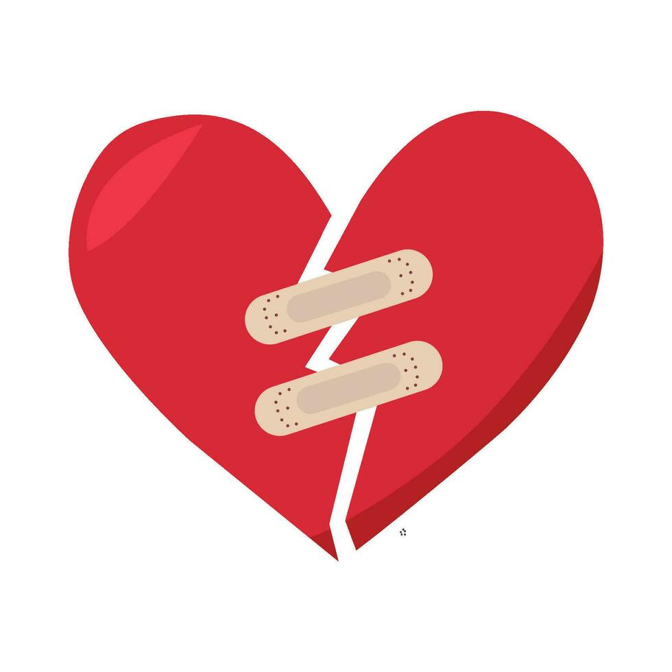 bandage in broken heart illustration vector