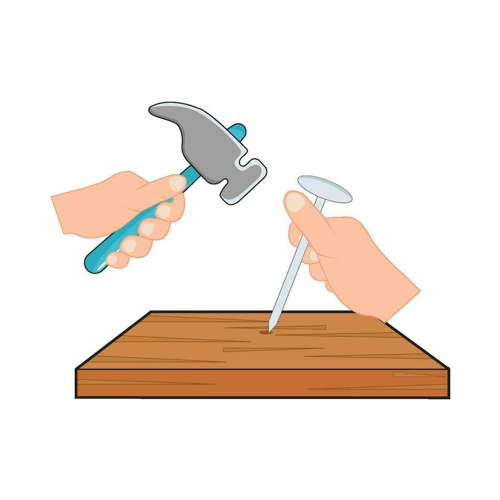 hammer with nail in wooden illustration vector