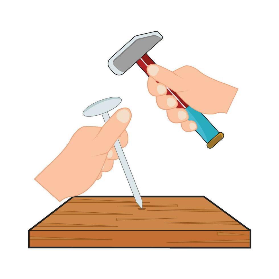 hammer with nail in wooden illustration vector