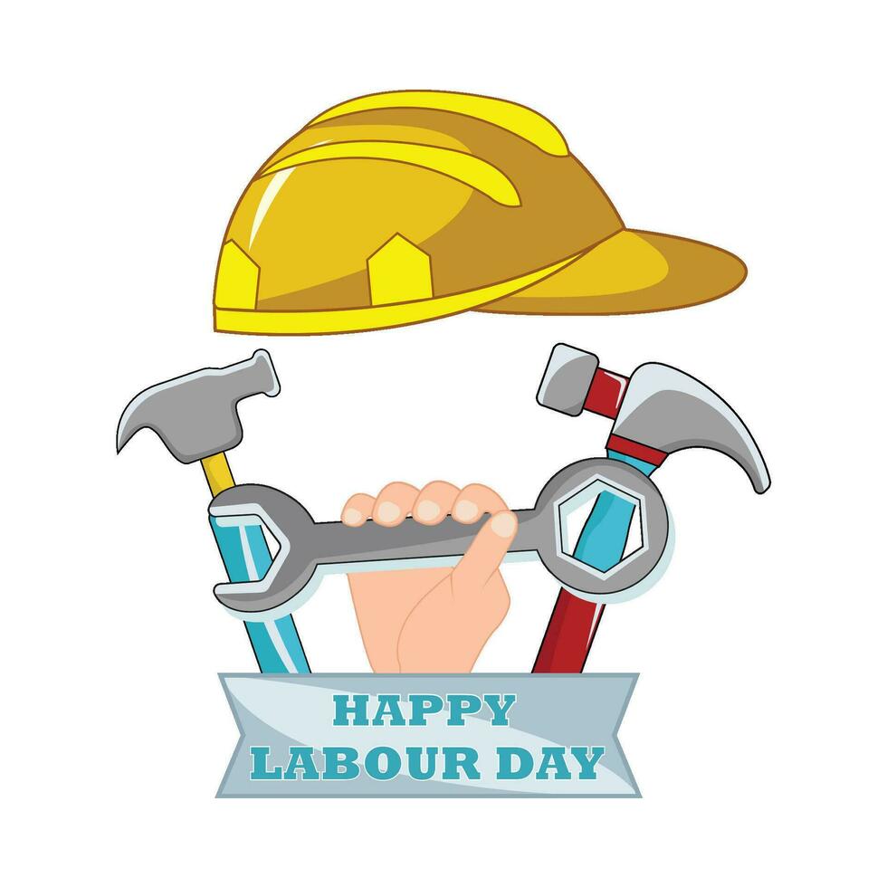 labour day text with labour equipment illustration vector
