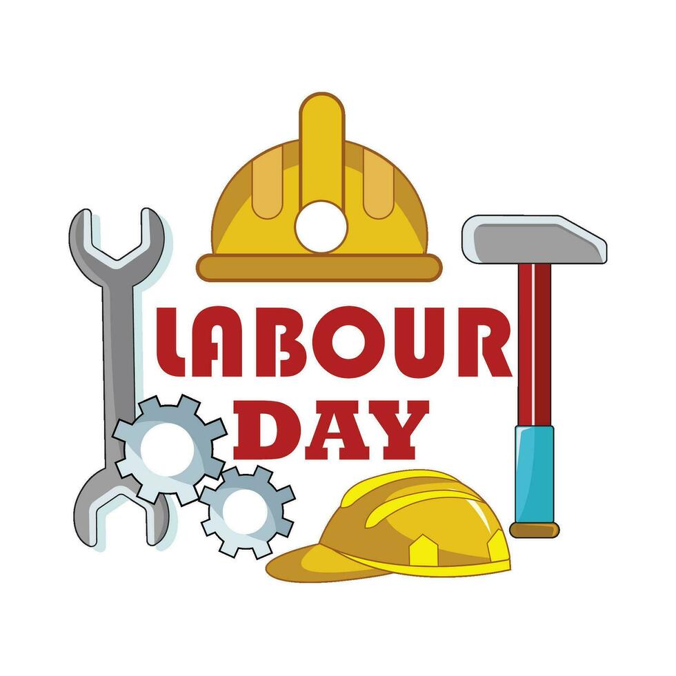 labour day text with labour equipment illustration vector