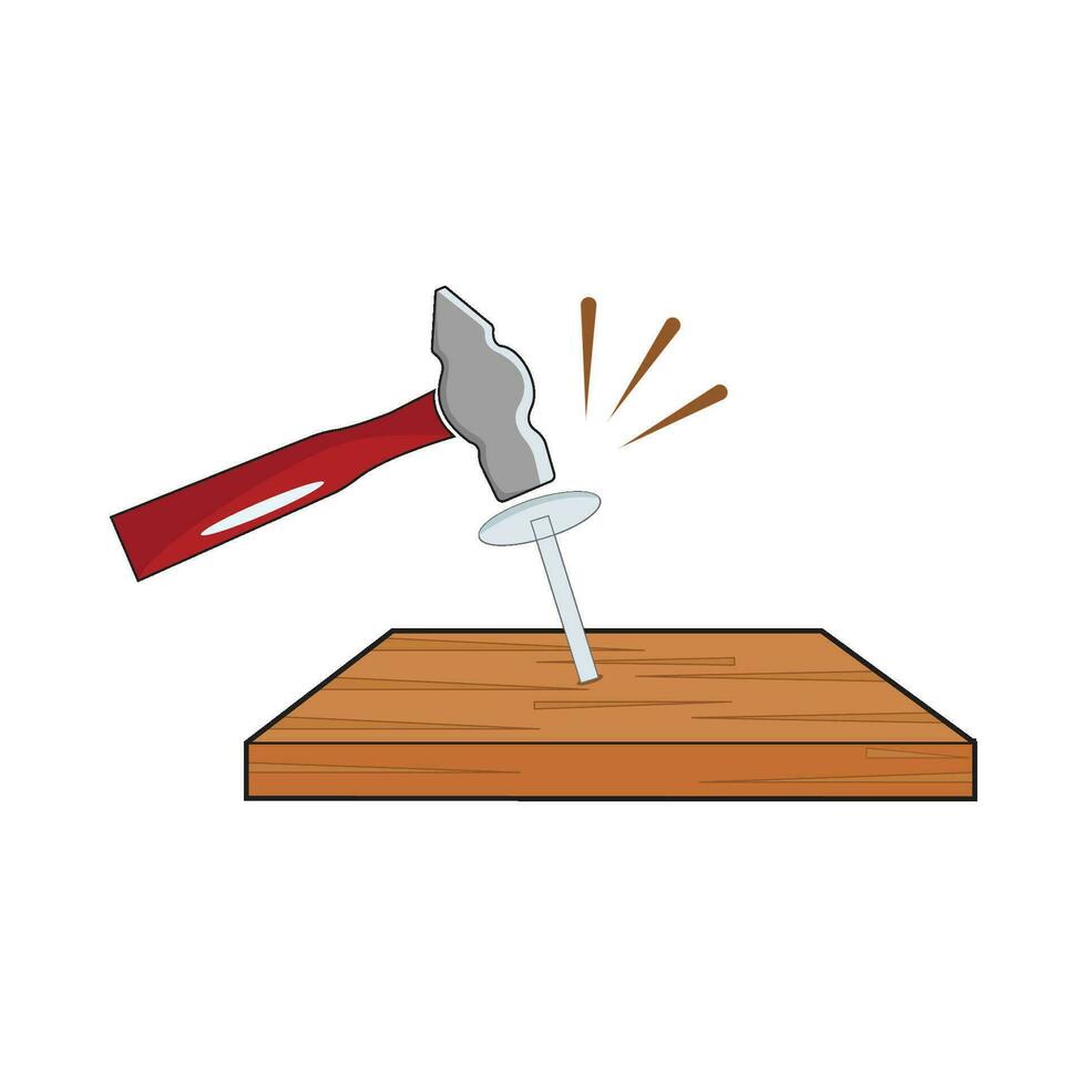 hammer with nail in wooden illustration vector