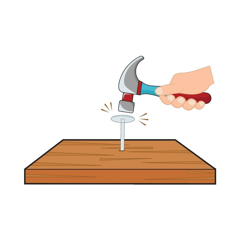 hammer with nail in wooden illustration vector