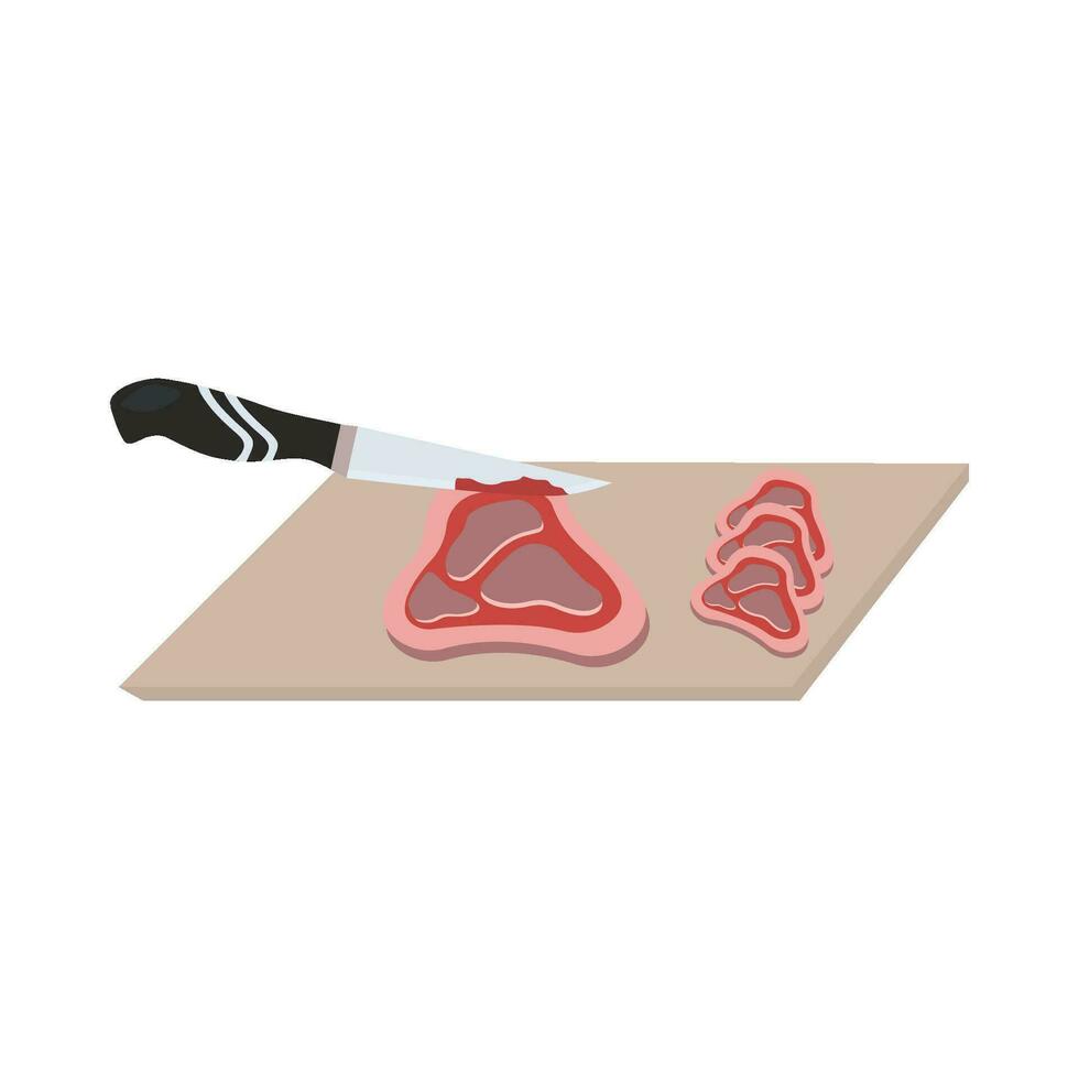 knife with meat in cutting board illustration vector