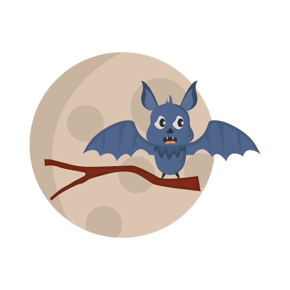 bat in twigs with full moon illustration vector