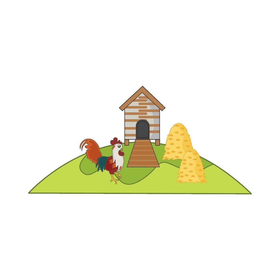 granja casa, pollo comida con gallo ilustración vector