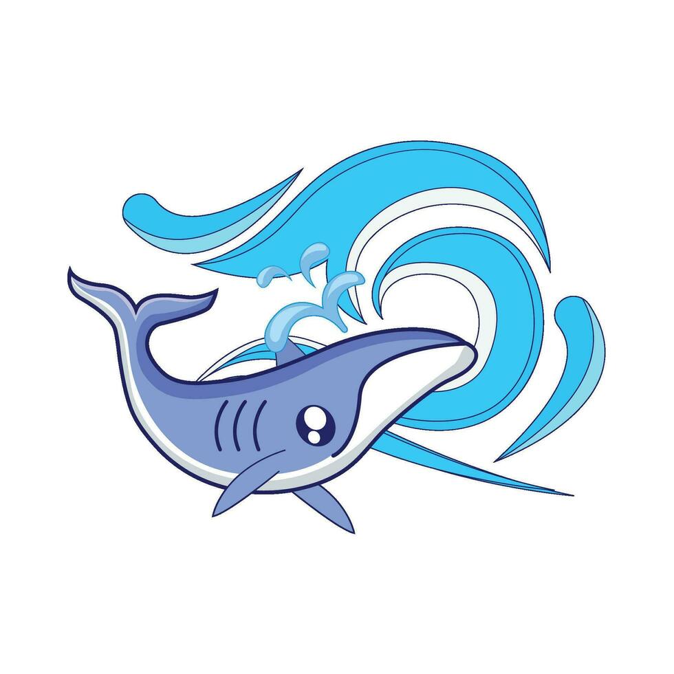 whale with sea wave illustration vector