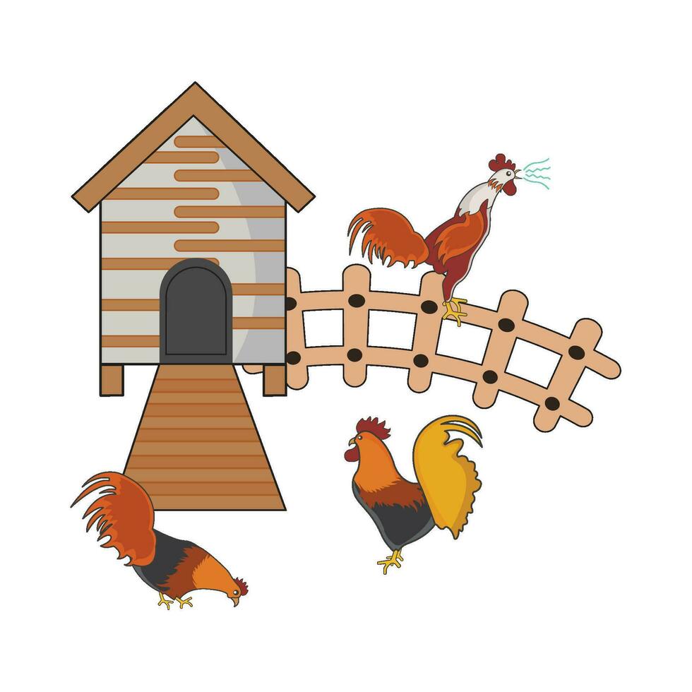 farm house, chicken food with rooster illustration vector