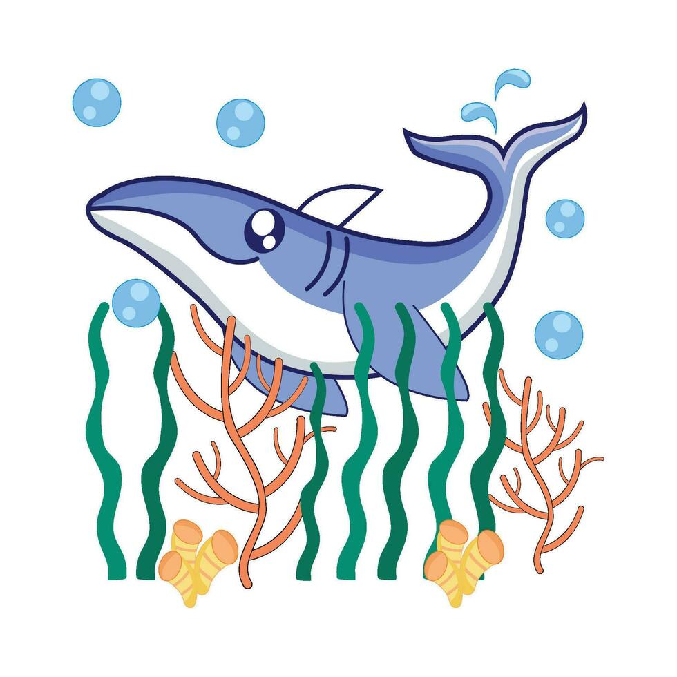 whale in undersea with seaweed illustration vector