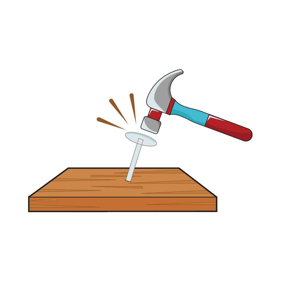 hammer with nail in wooden illustration vector