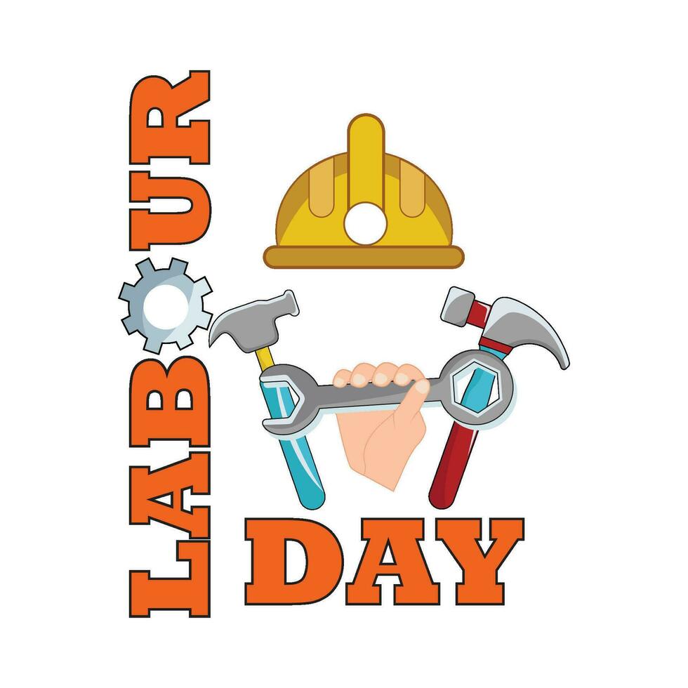 labour day text, helmet with equipment illustration vector