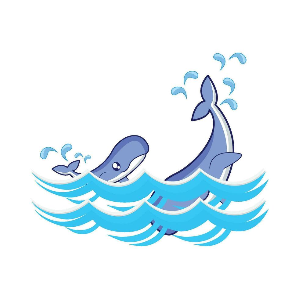 ballena con mar ola ilustración vector