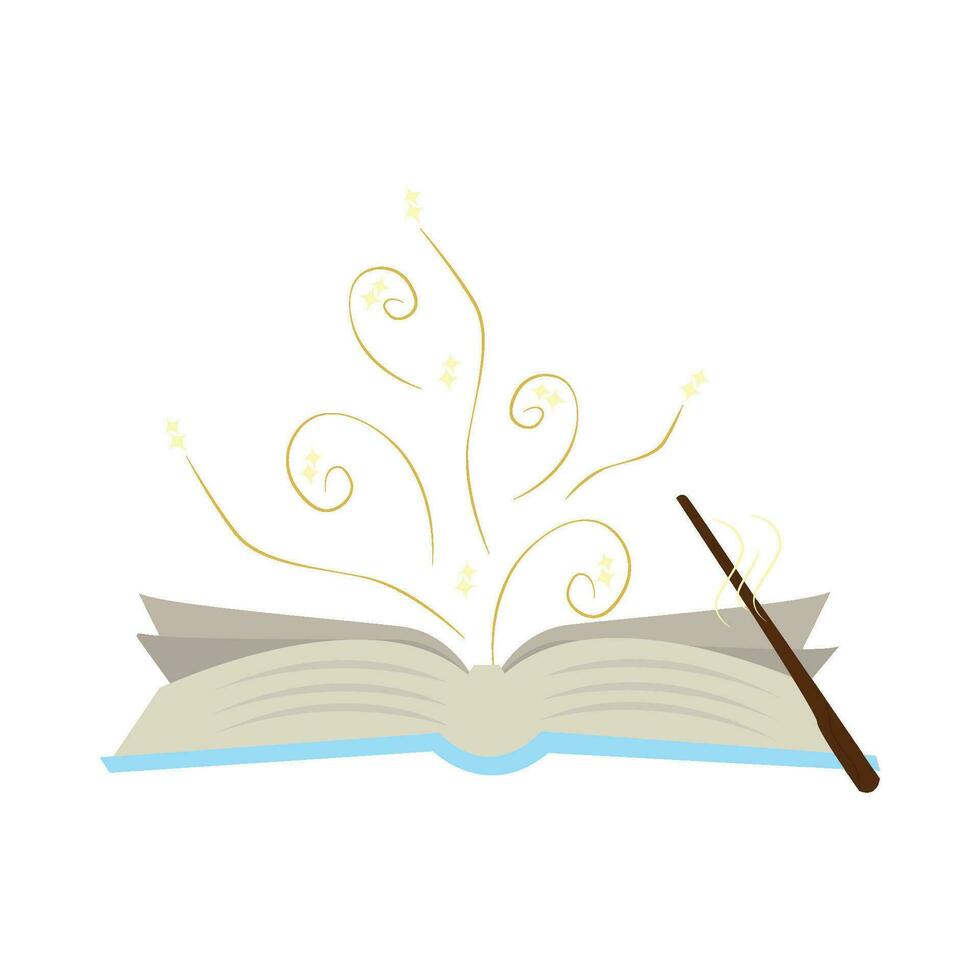 open magic book with stick magic illustration vector